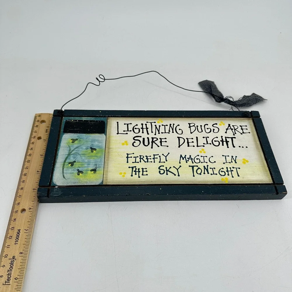 Primitive Wooden Lightning Bug Firefly Magic Wall Hanging Sign Mason Jar Decor